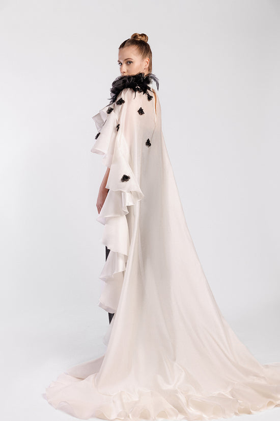 Embroidered Fitted Evening Dress with Cape Gattinolli by Marwan Embroidered Fitted Evening Dress with Cape Gattinolli by Marwan