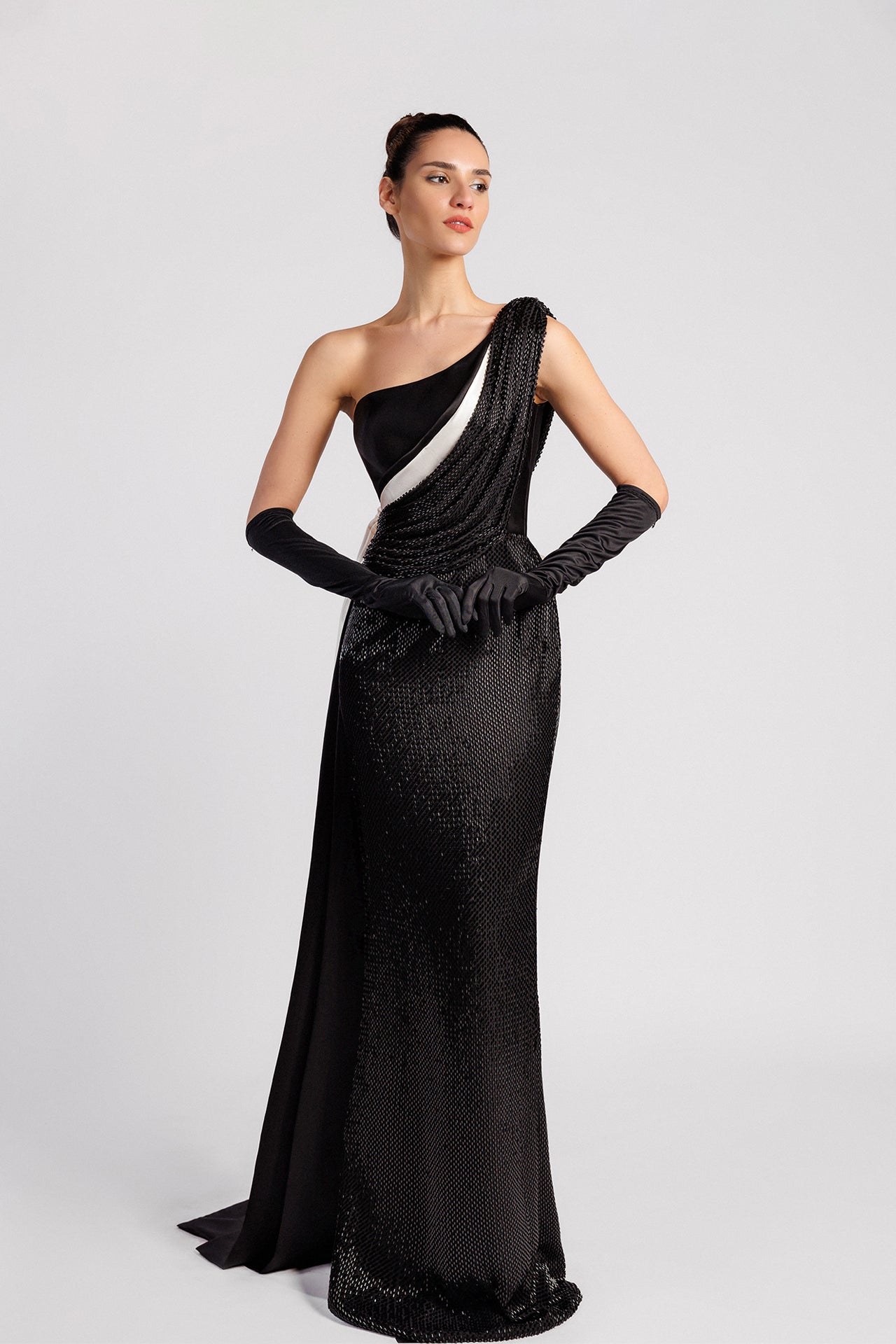 One-Shoulder Evening Dress with Asymmetric Neckline