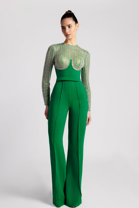 Embroidered Jumpsuit with Flared Pants and Semi-Open Back