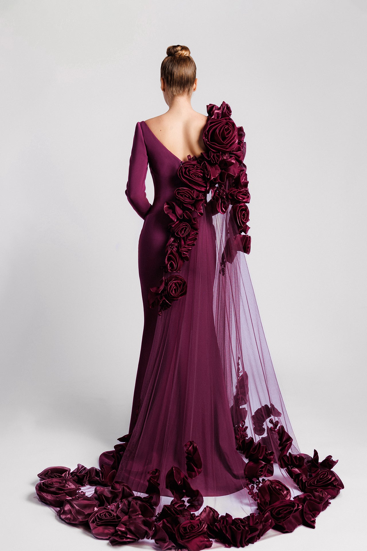 Mermaid Evening Dress with Cape Sleeve and V-Back