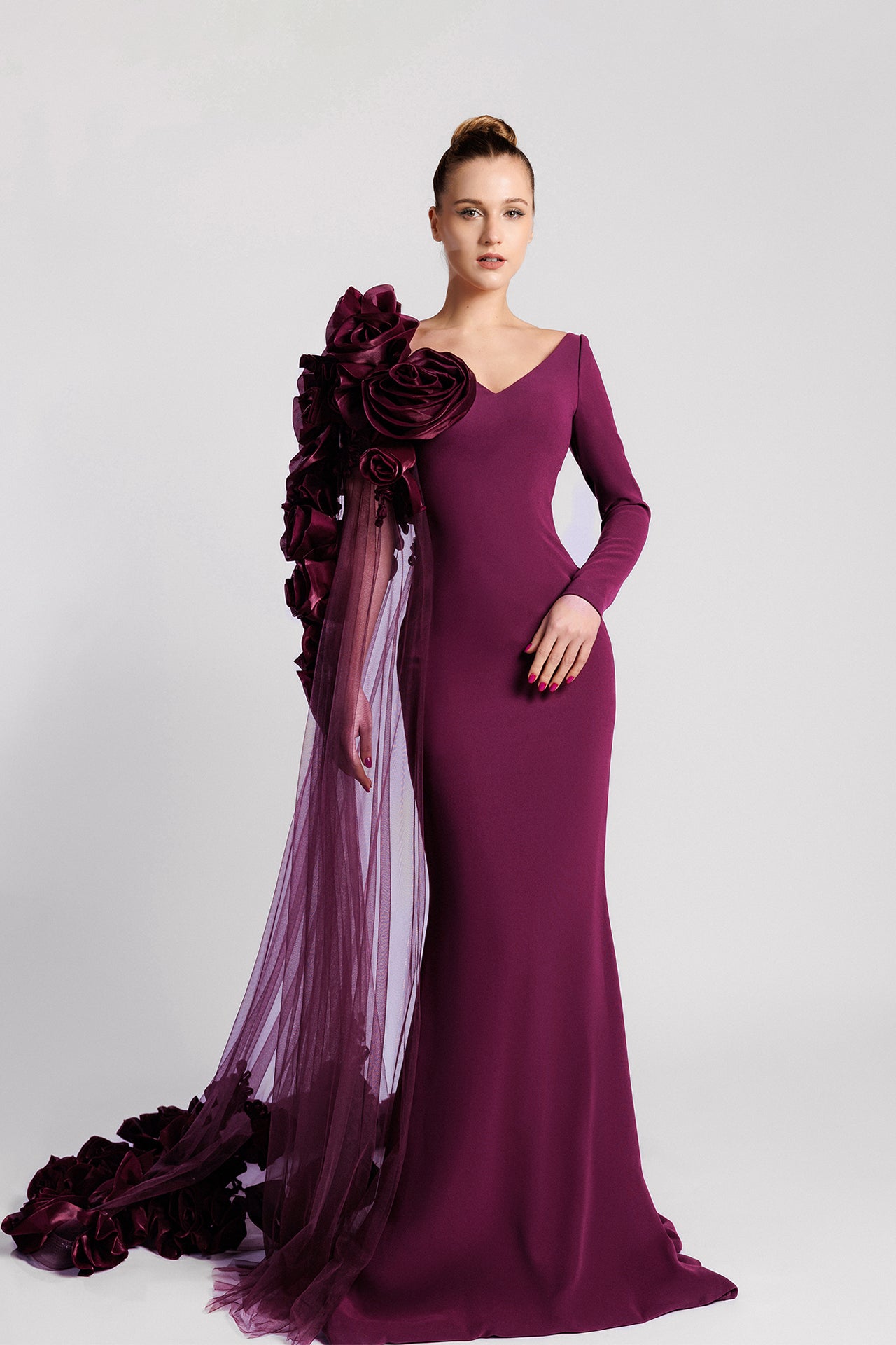 Mermaid Evening Dress with Cape Sleeve and V-Back