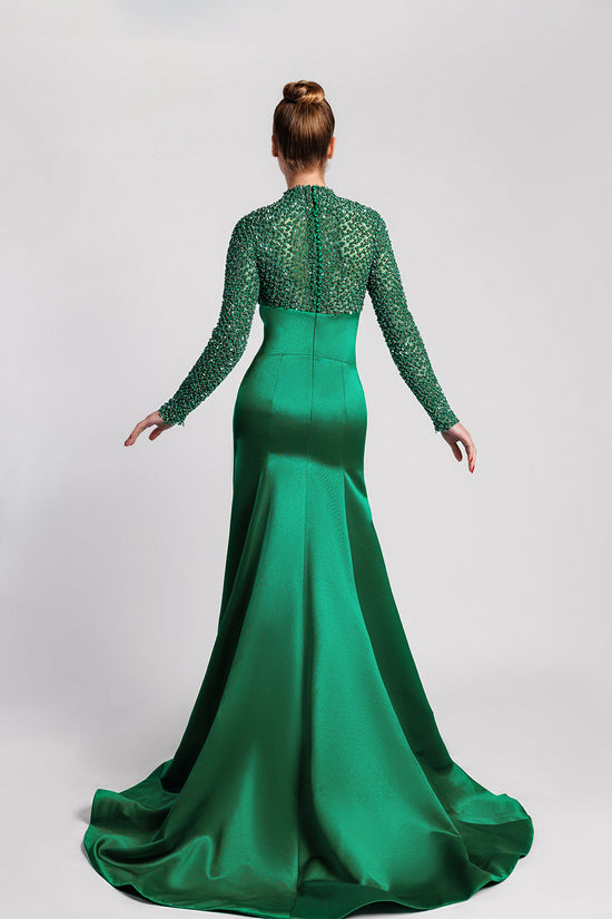 Emerald Sequined Long-Sleeved Mermaid Evening Dress