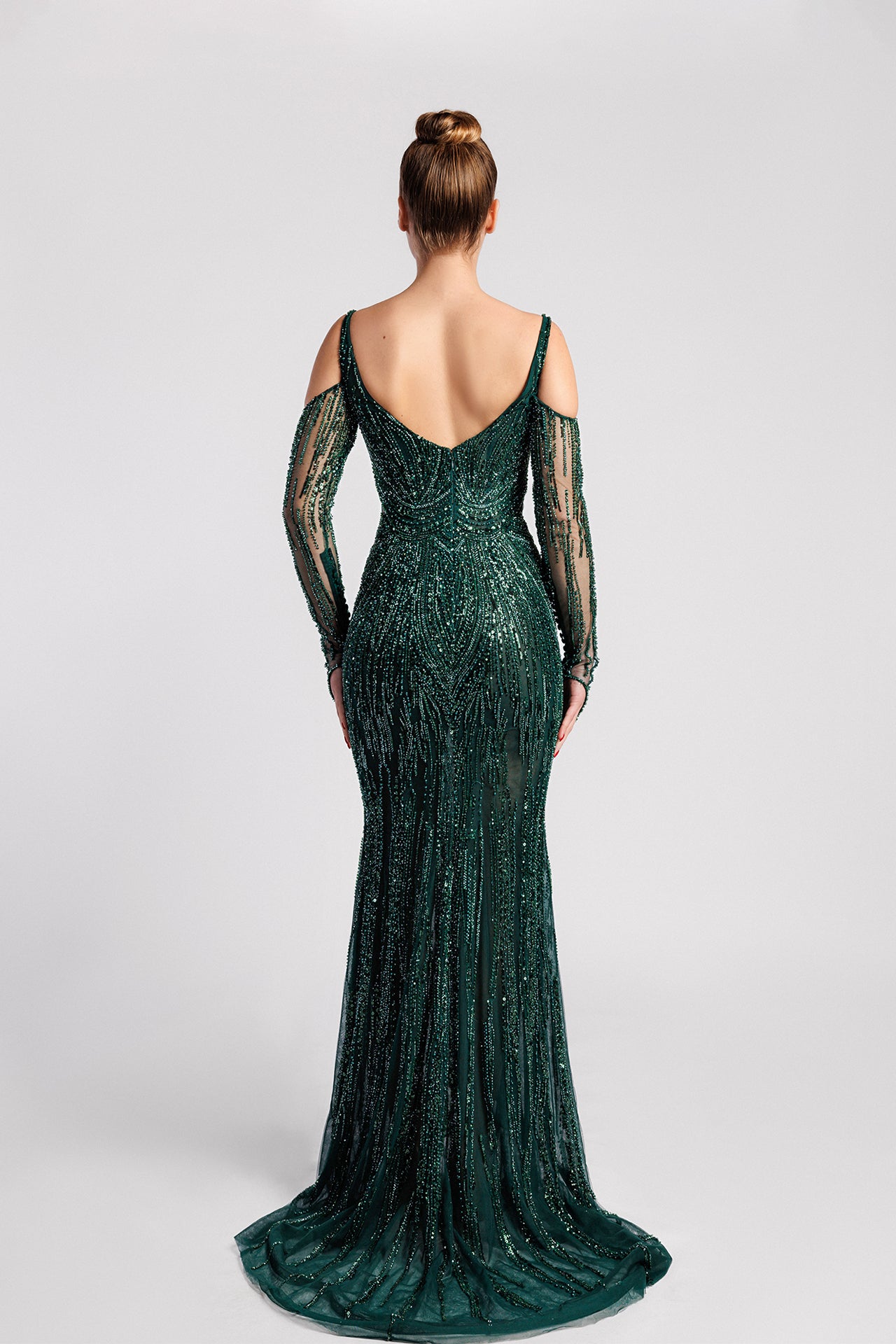 Embroidered Mermaid Dress with Sweetheart Neckline and Cold Shoulders