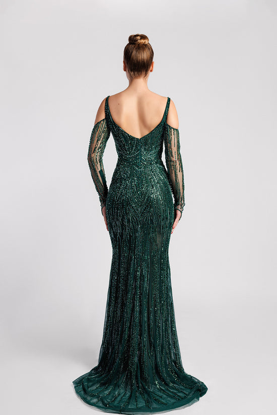 Embroidered Mermaid Dress with Sweetheart Neckline and Cold Shoulders