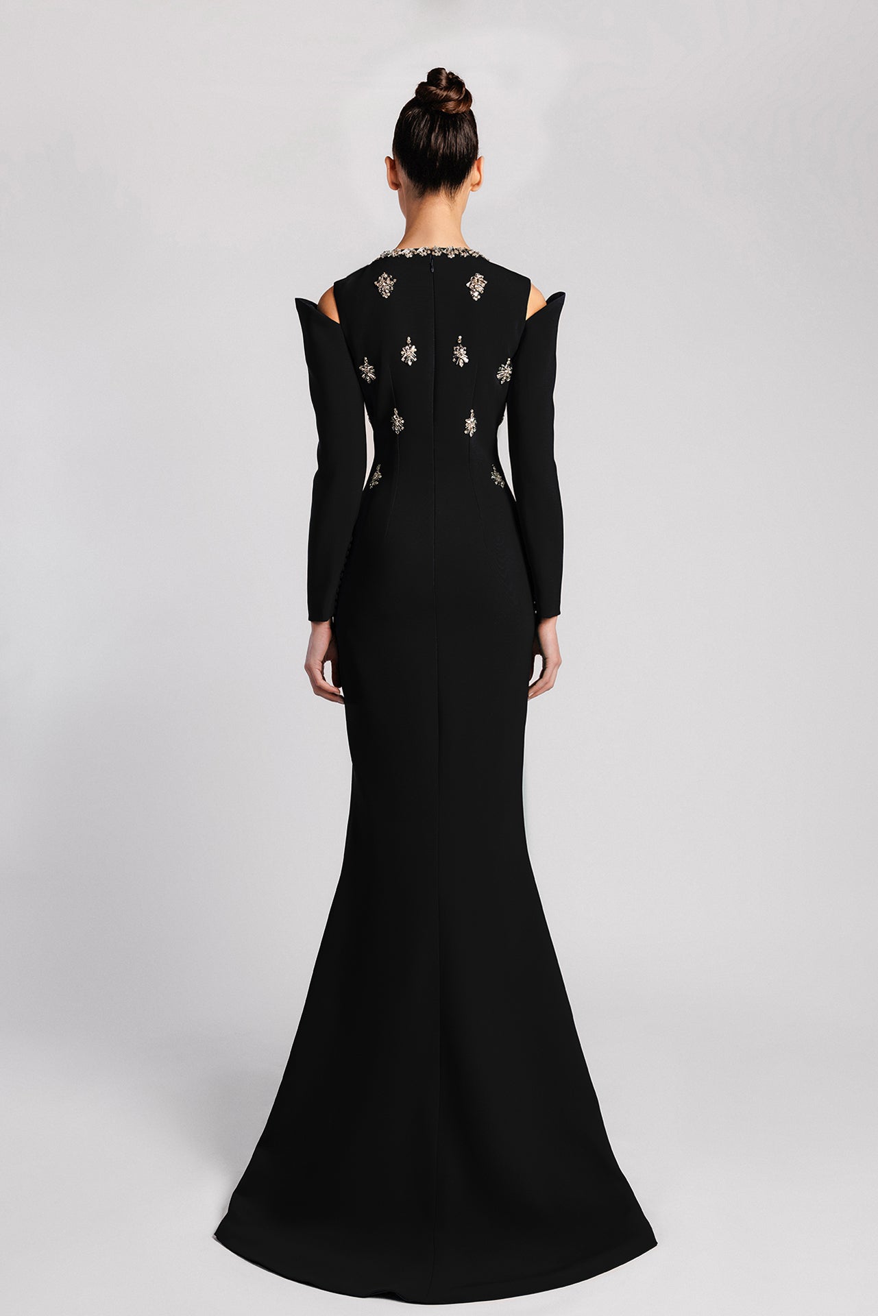 Black mermaid Dress with Crystal Embroidery and Chest Slit