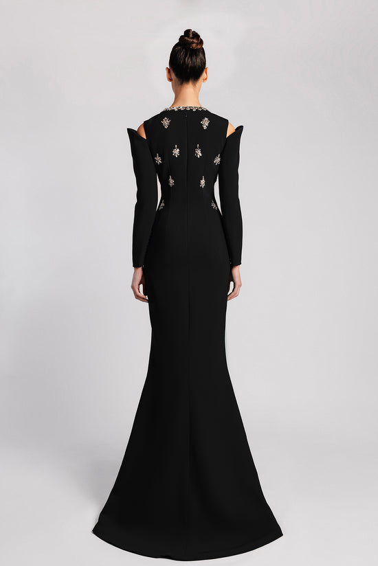 Black mermaid Dress with Crystal Embroidery and Chest Slit