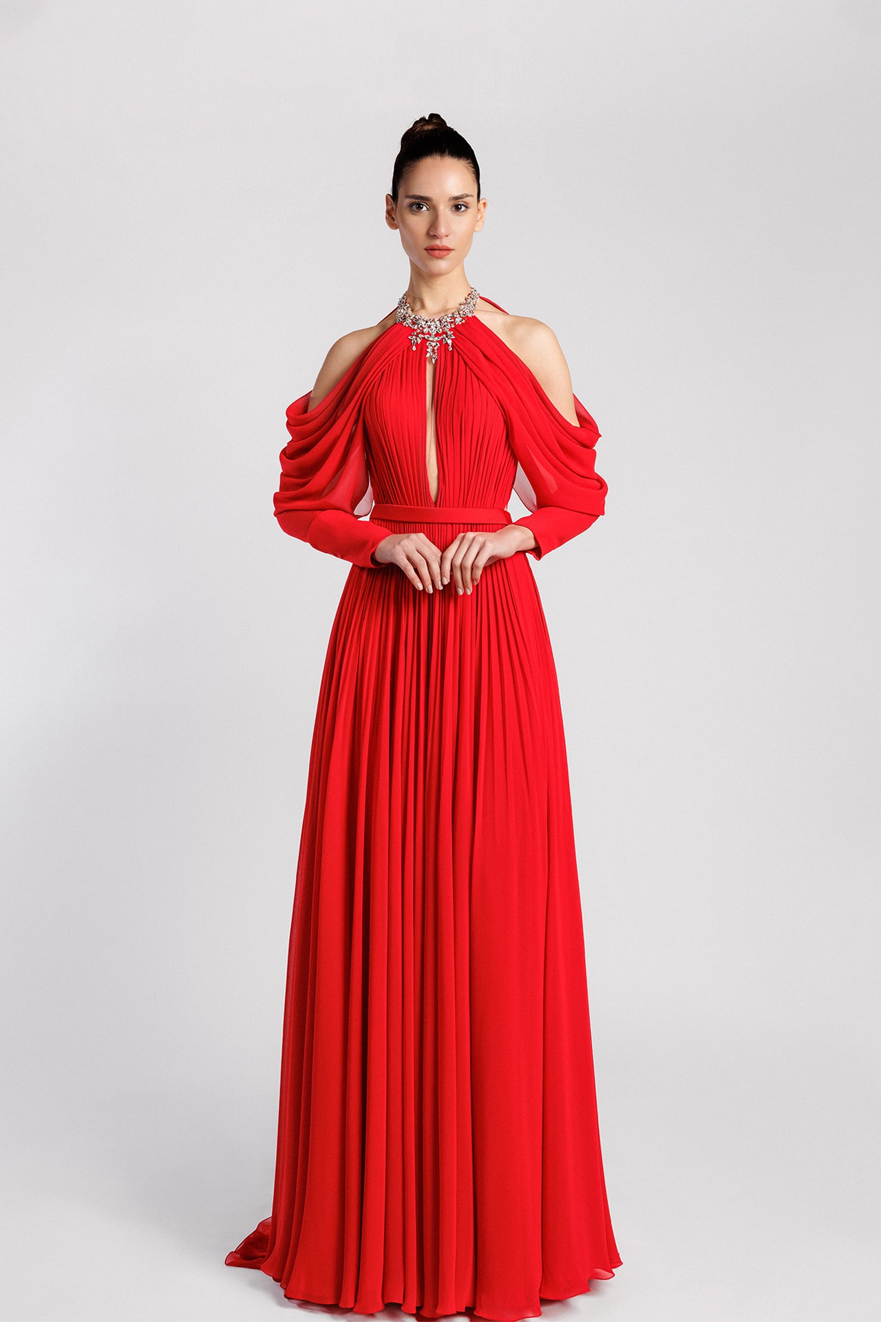 Multi-Neckline A-Line Dress with Crystal Embroidery and Sweep Train Gattinolli by Marwan Multi-Neckline A-Line Dress with Crystal Embroidery and Sweep Train Gattinolli by Marwan