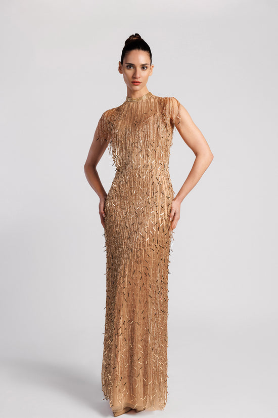 Fringe Evening Dress Gattinolli by Marwan Fringe Evening Dress Gattinolli by Marwan