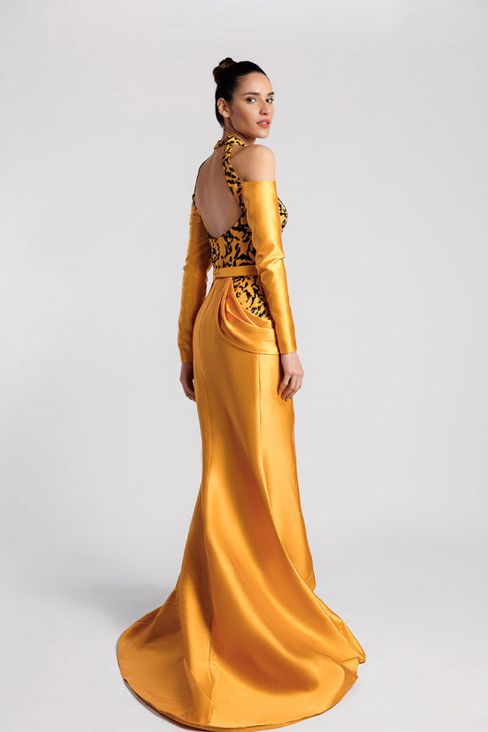 Mermaid Evening Dress with Beaded Bodice and Draped Hip Gattinolli by Marwan Mermaid Evening Dress with Beaded Bodice and Draped Hip Gattinolli by Marwan