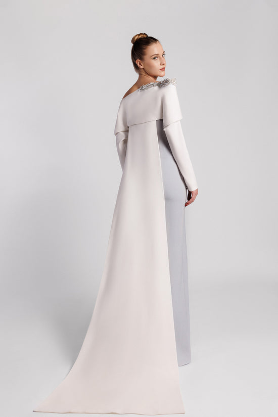 Off-the-Shoulder Evening  Dress with Asymmetric Neckline