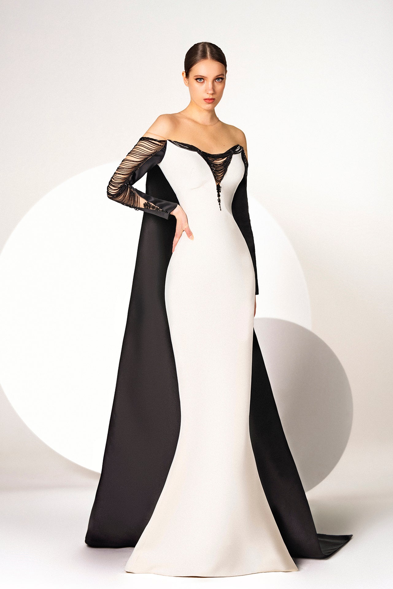 Off-the-Shoulder Mermaid Dress with Cascading Fringes Gattinolli by Marwan Off-the-Shoulder Mermaid Dress with Cascading Fringes Gattinolli by Marwan