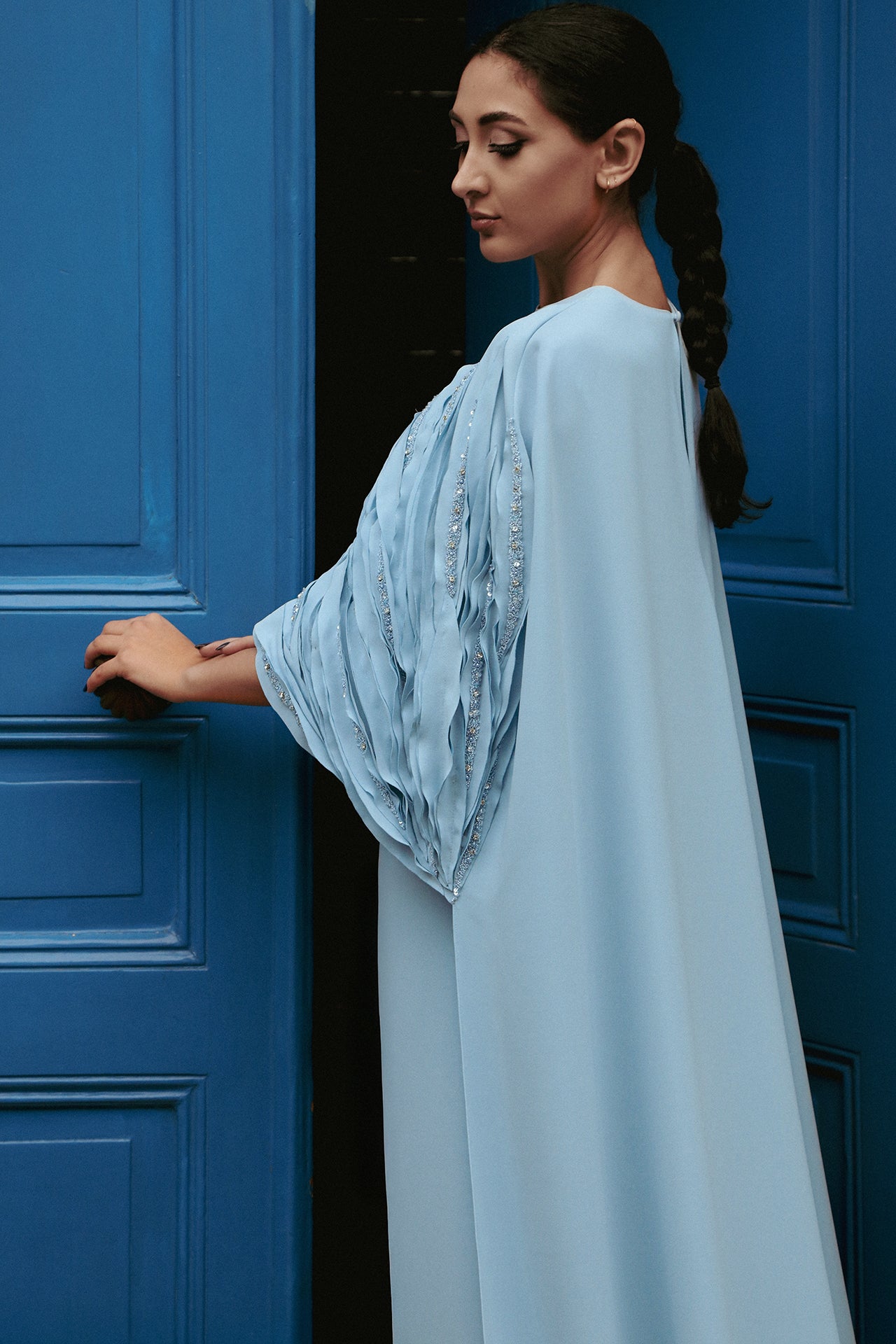 Laser-Cut Embroidered Crepe Kaftan