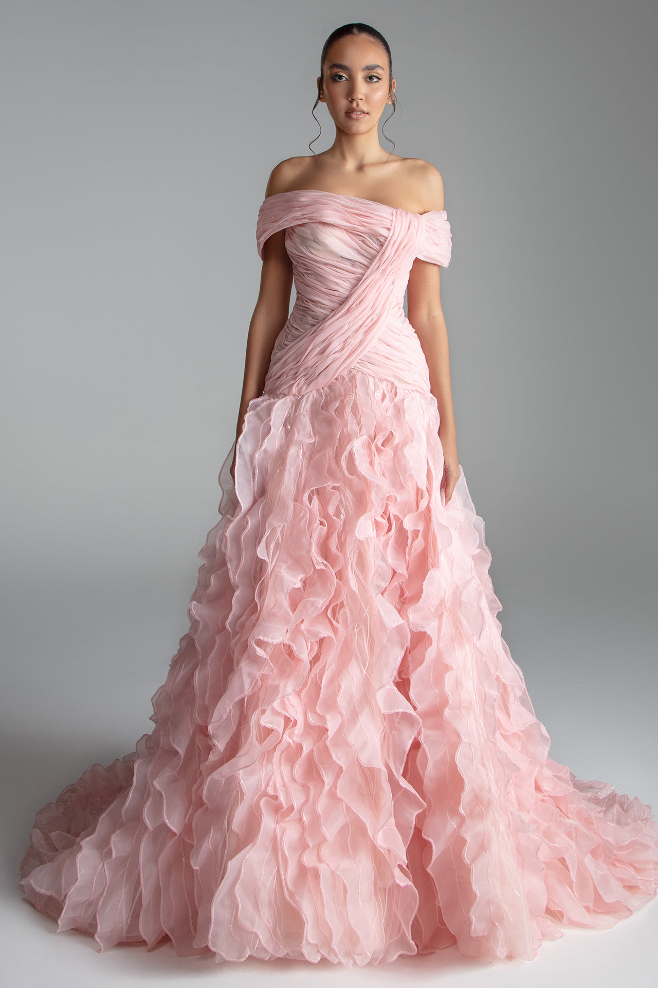 Wrapped Pleated Bodice A-line Dress