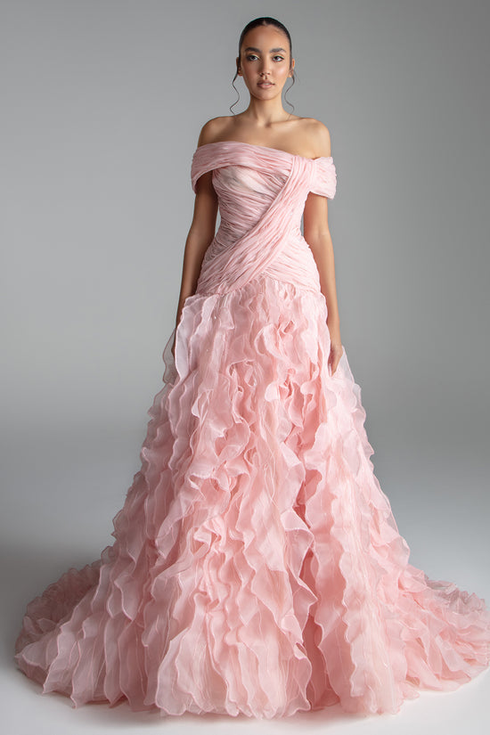 Wrapped Pleated Bodice A-line Dress