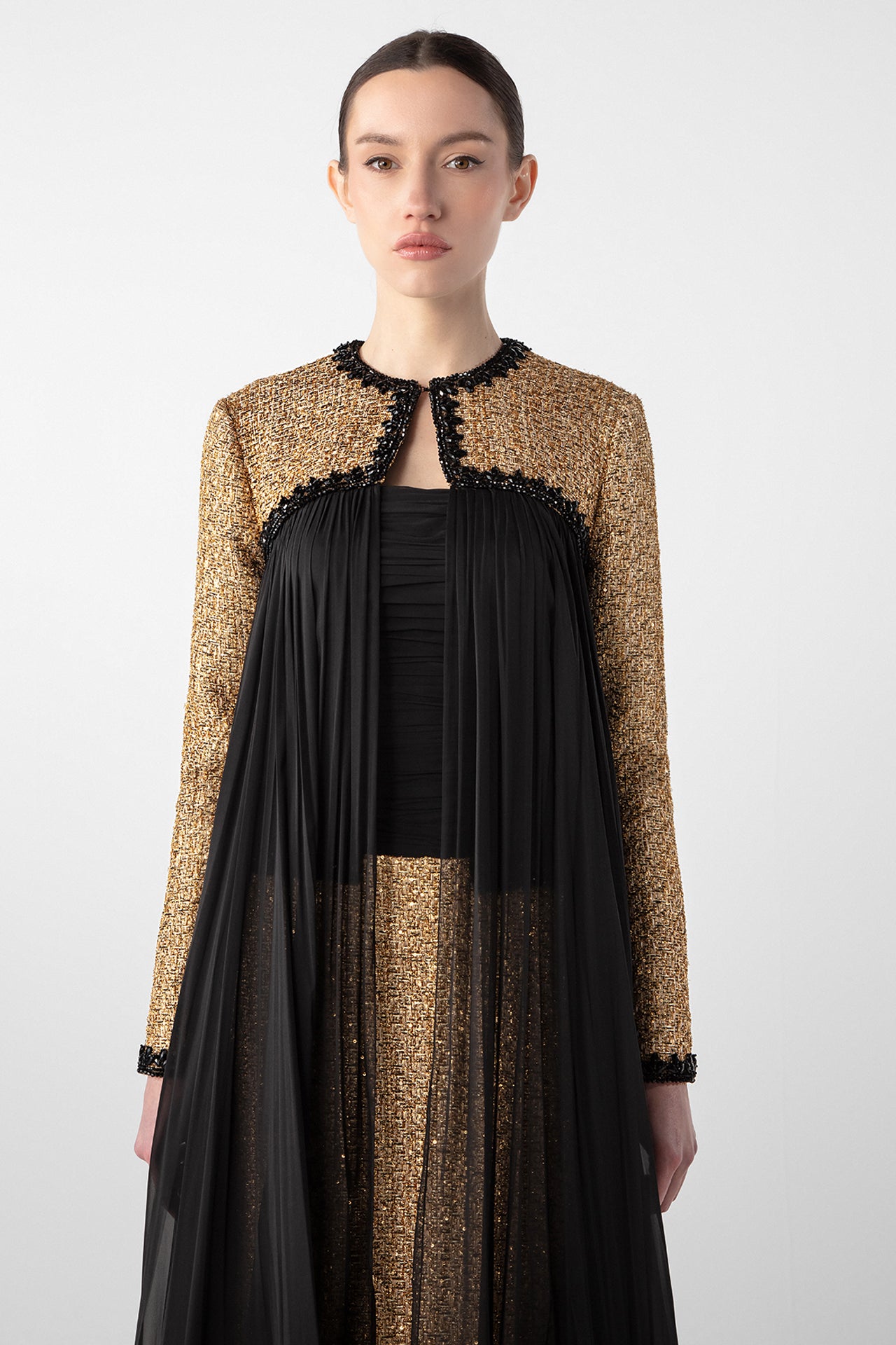 Embroidered Tweed and Chiffon Ensemble