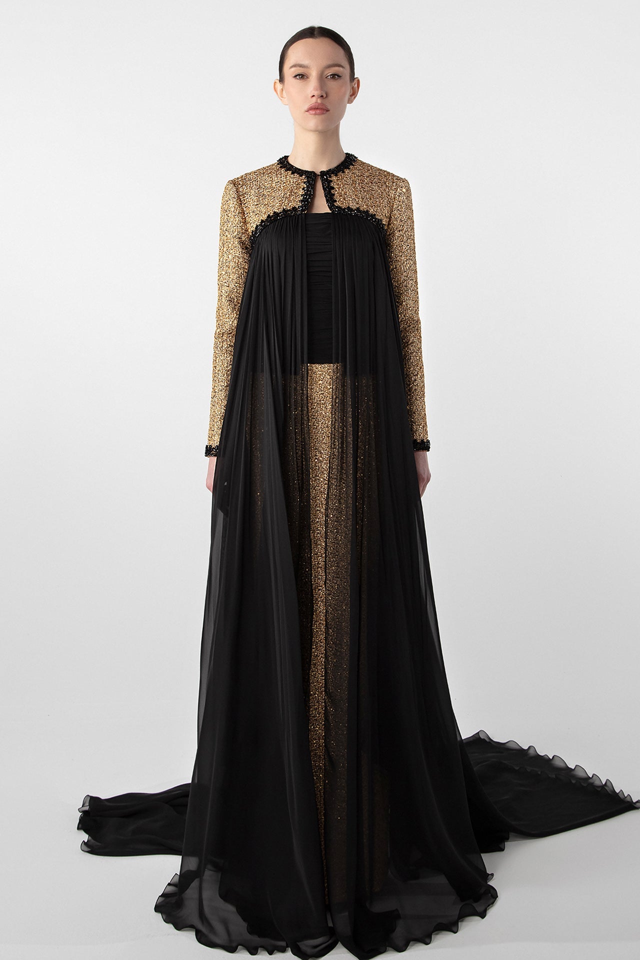 Embroidered Tweed and Chiffon Ensemble
