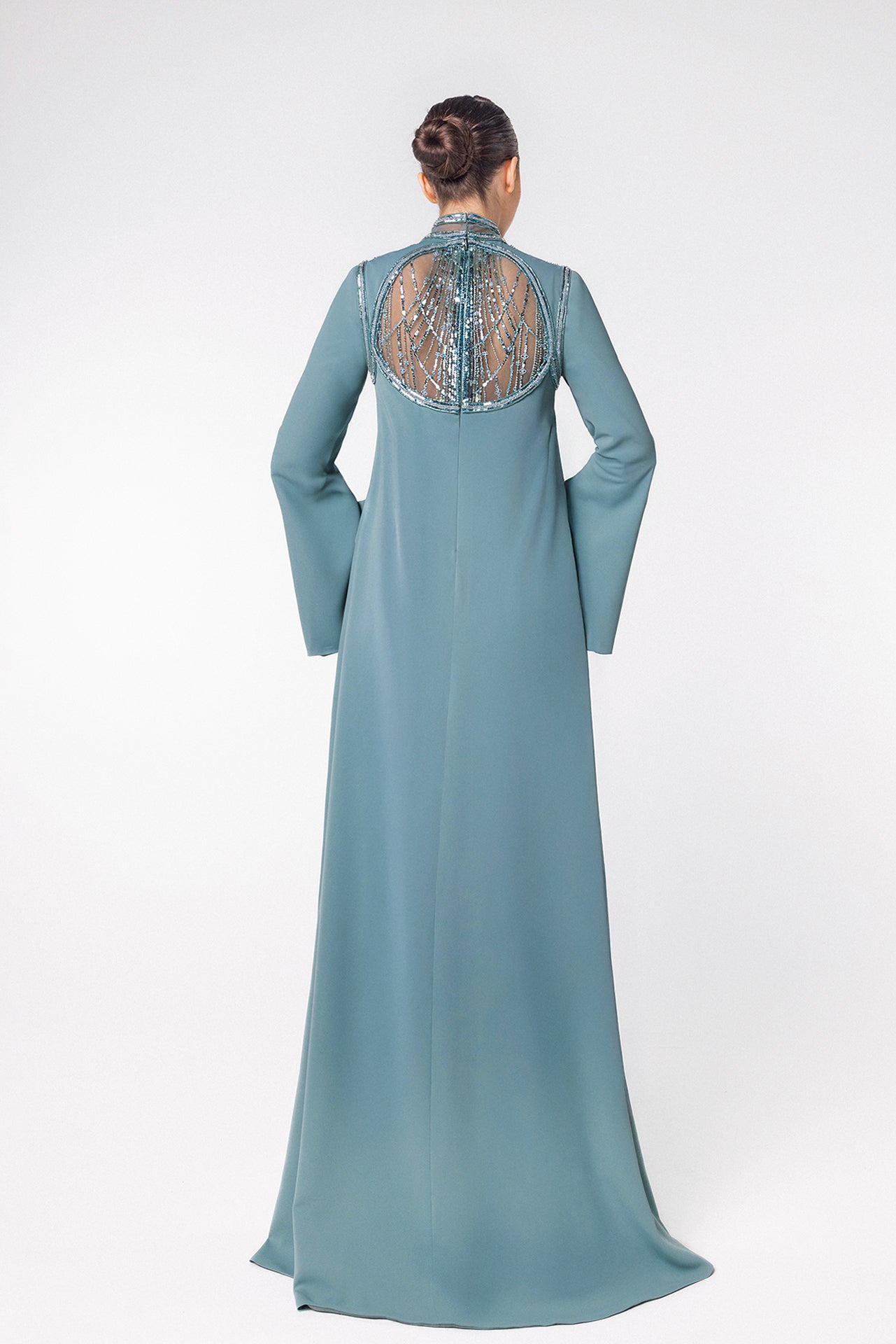 Embellished High-Neck Kaftan with Bell Sleeves