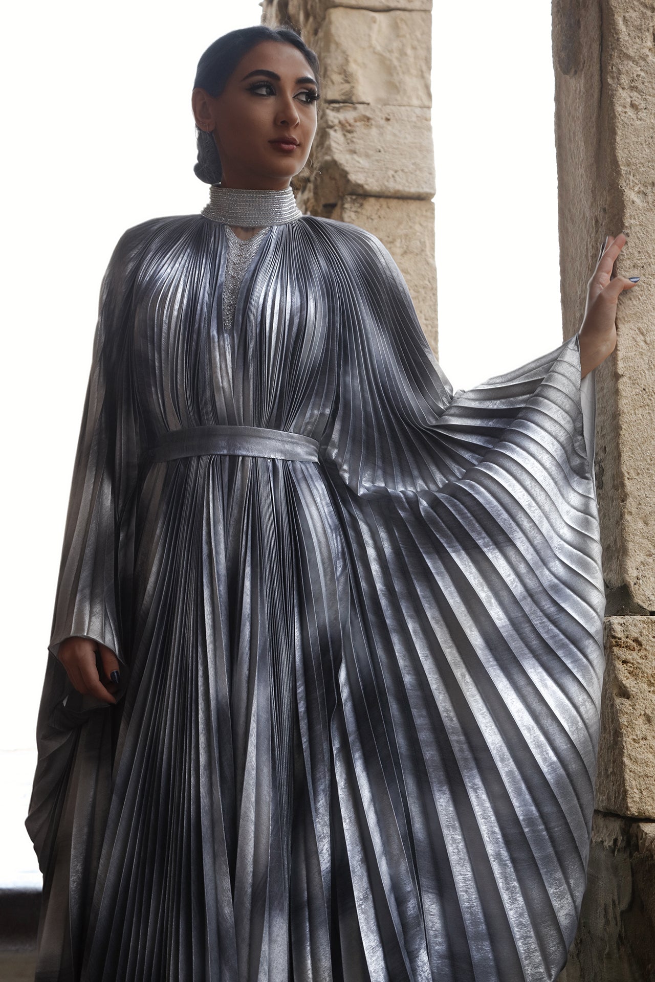 Pleated Laminated Kaftan