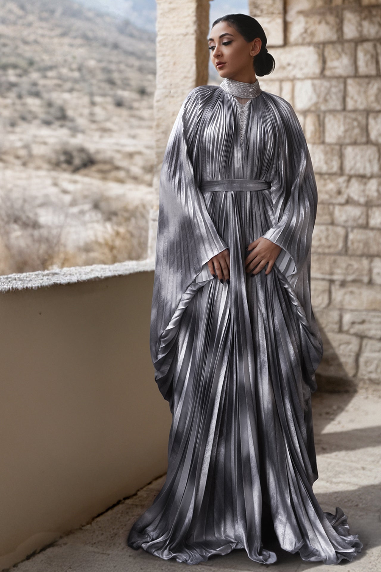 Pleated Laminated Kaftan
