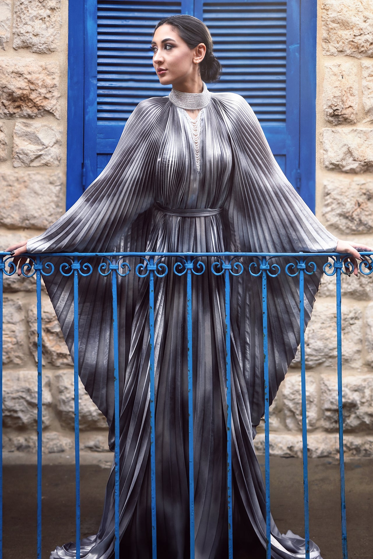 Pleated Laminated Kaftan