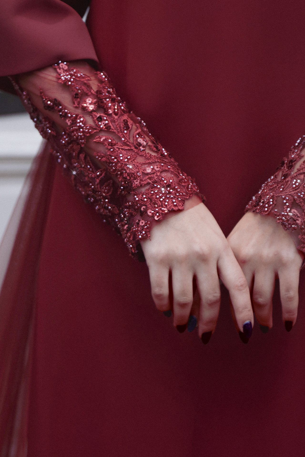 Embroidered Kaftan with Tulle Train