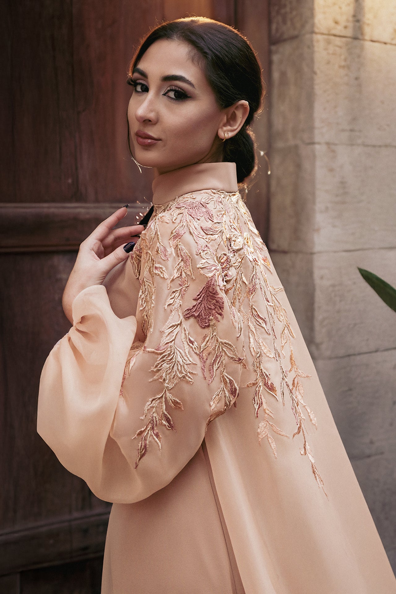 Crepe Kaftan with Organza Sleeves