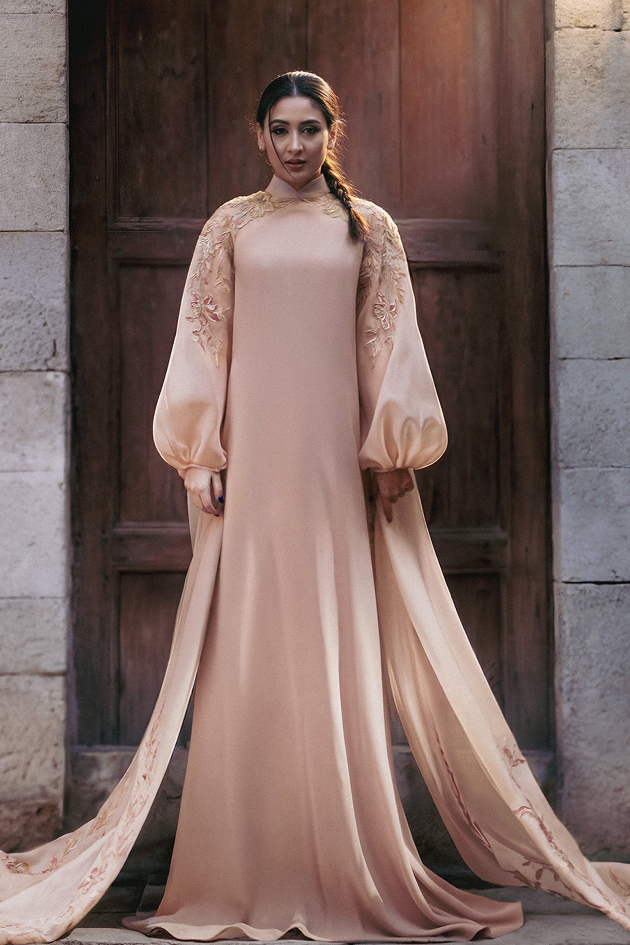 Crepe Kaftan with Organza Sleeves