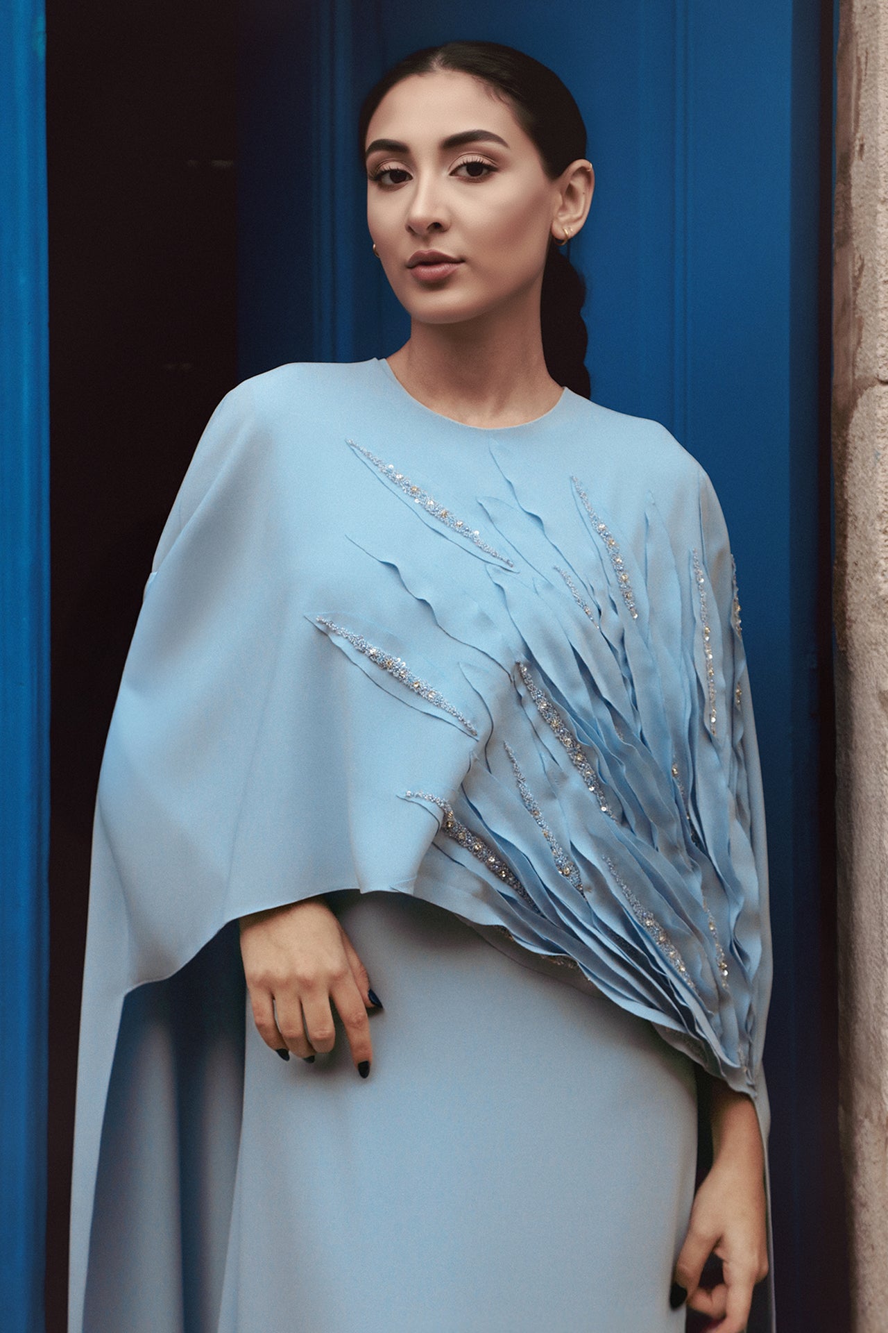 Laser-Cut Embroidered Crepe Kaftan