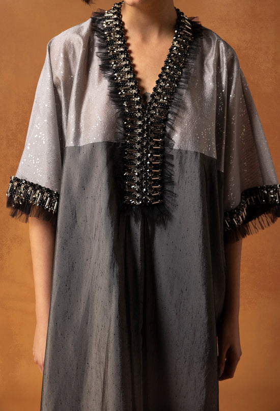Triple Organza Kaftan with Sequin and Beads