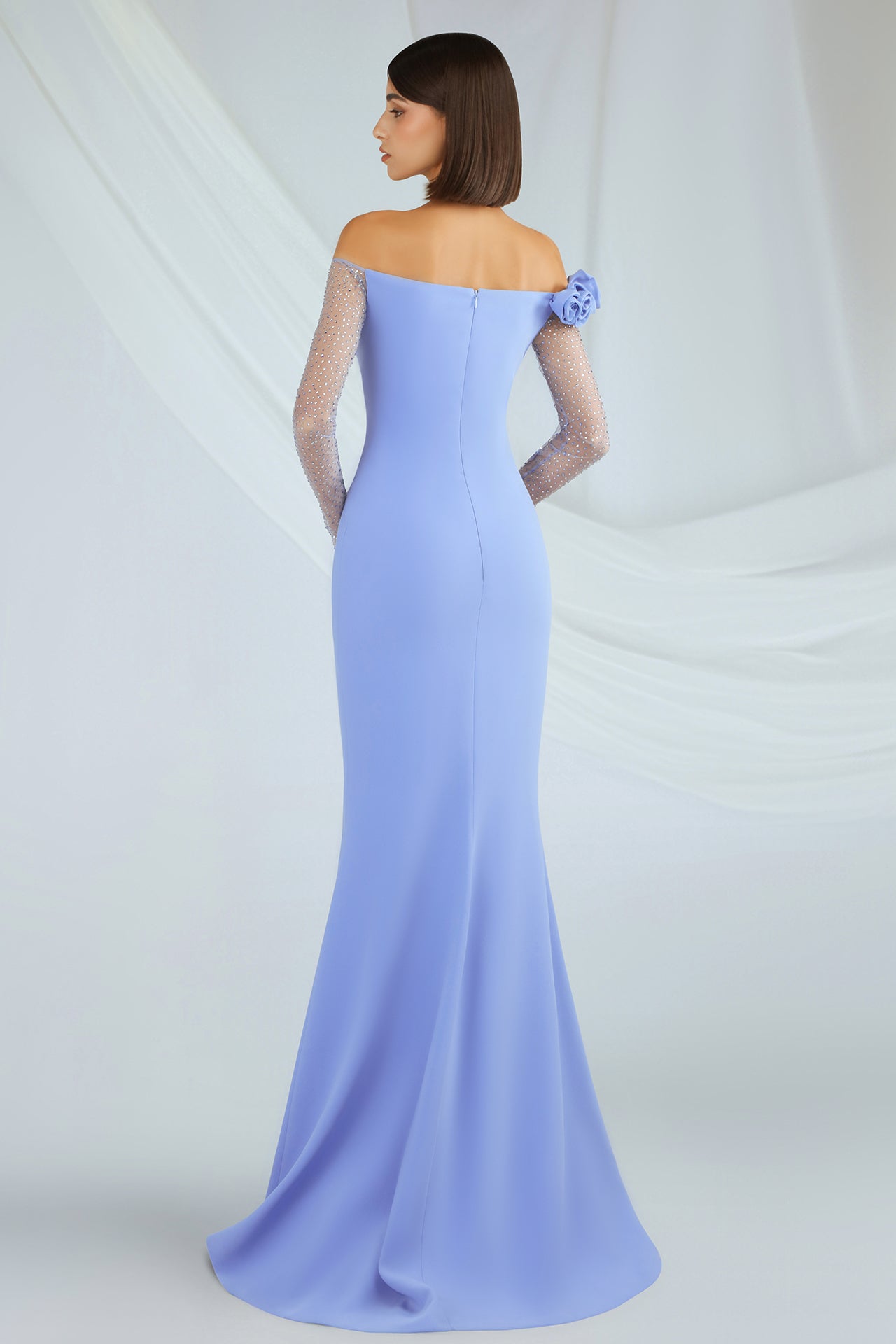 Off-Shoulder Mermaid Dress with Sheer Sleeves