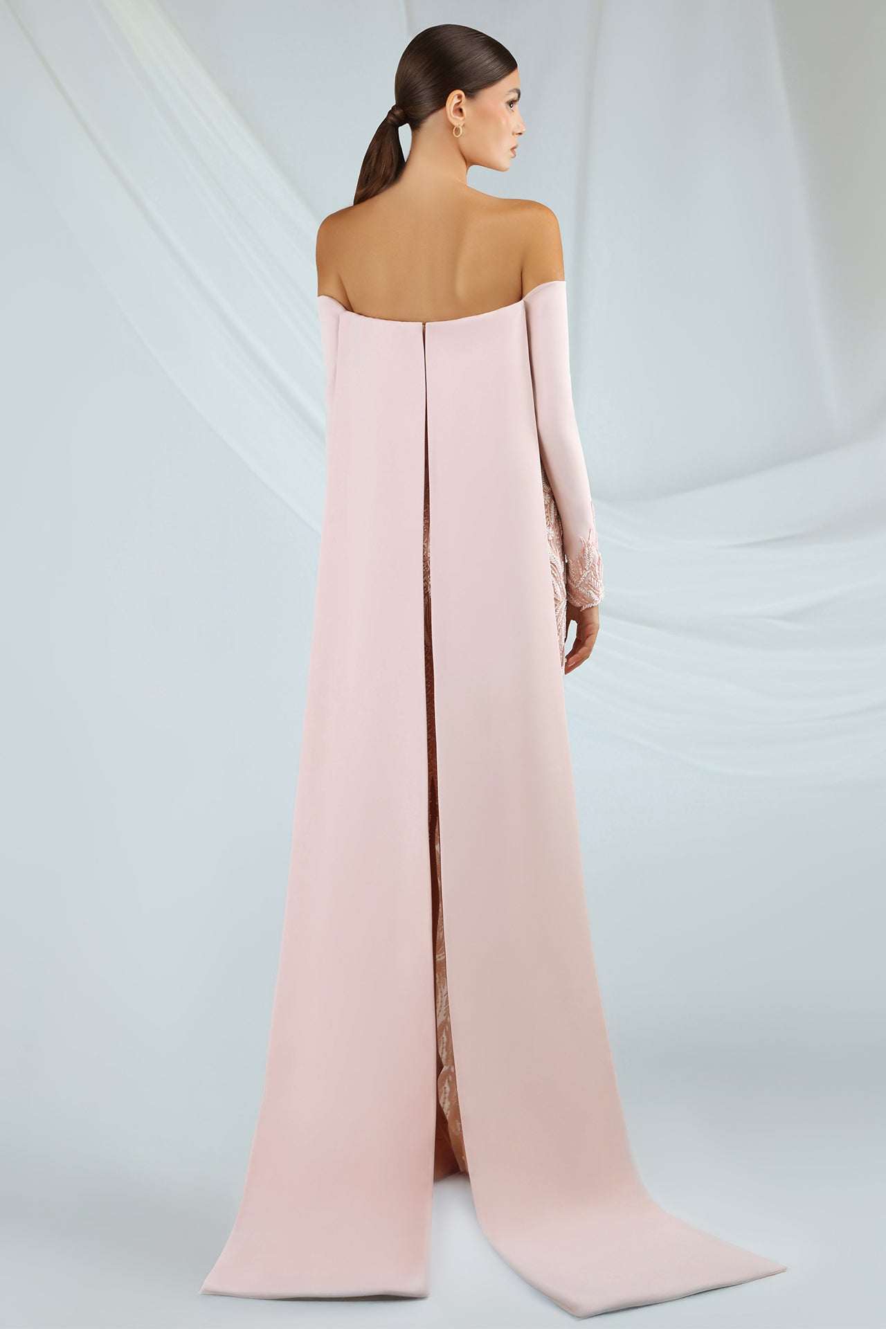 Off-Shoulder Embroidered Dress with Cape Gattinolli by Marwan Off-Shoulder Embroidered Dress with Cape Gattinolli by Marwan