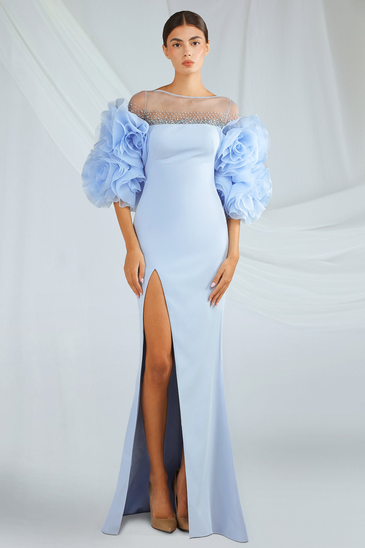 illusion neckline evening dress Embroidered Illusion Neck Gown 2/4