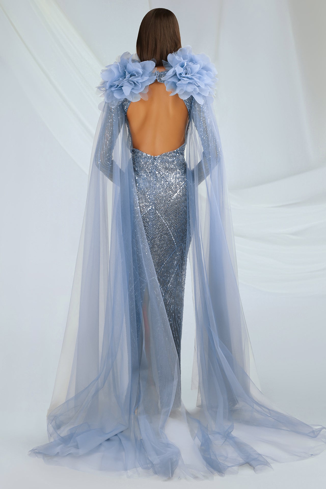 Embroidered Dress with Cape