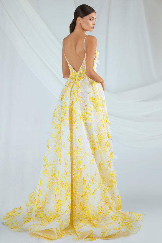 Plunging Neckline Embroidered Dress