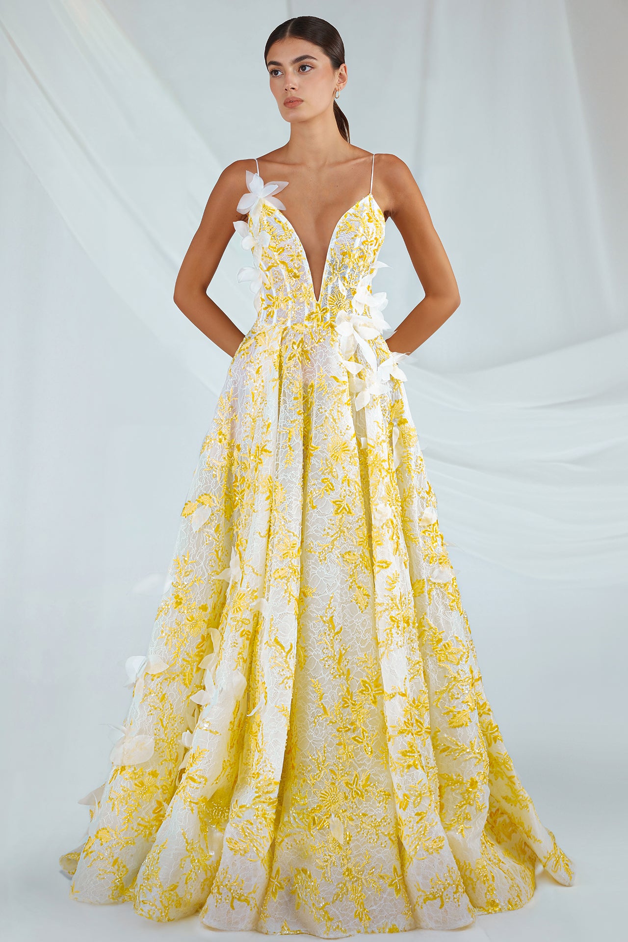 Plunging Neckline Embroidered Dress