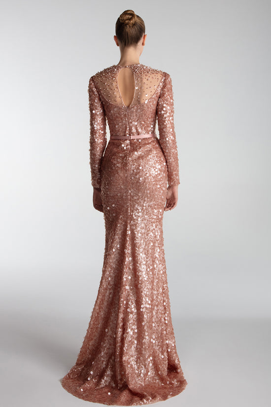 Embroidered Sequins Column Gown