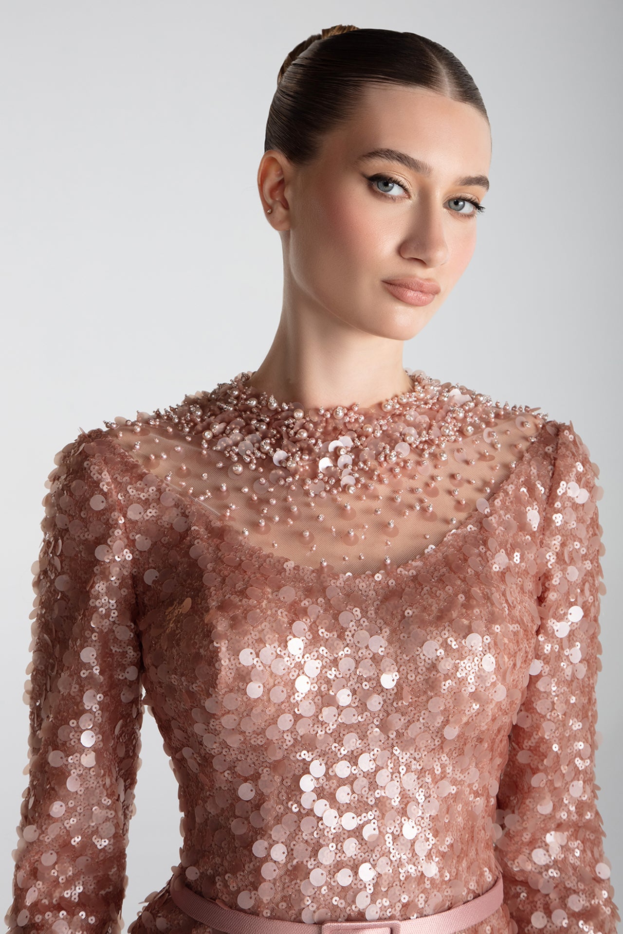 Embroidered Sequins Column Gown