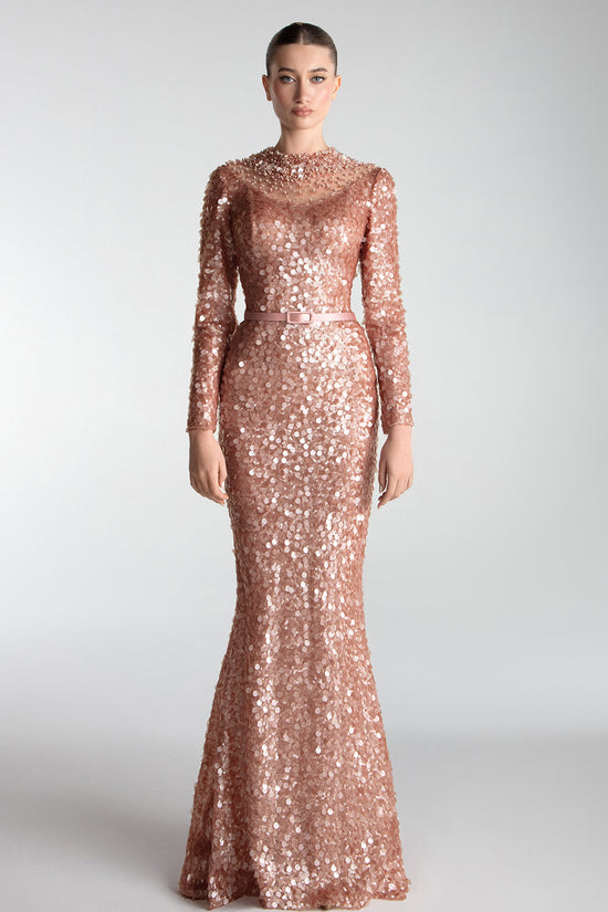Embroidered Sequins Column Gown