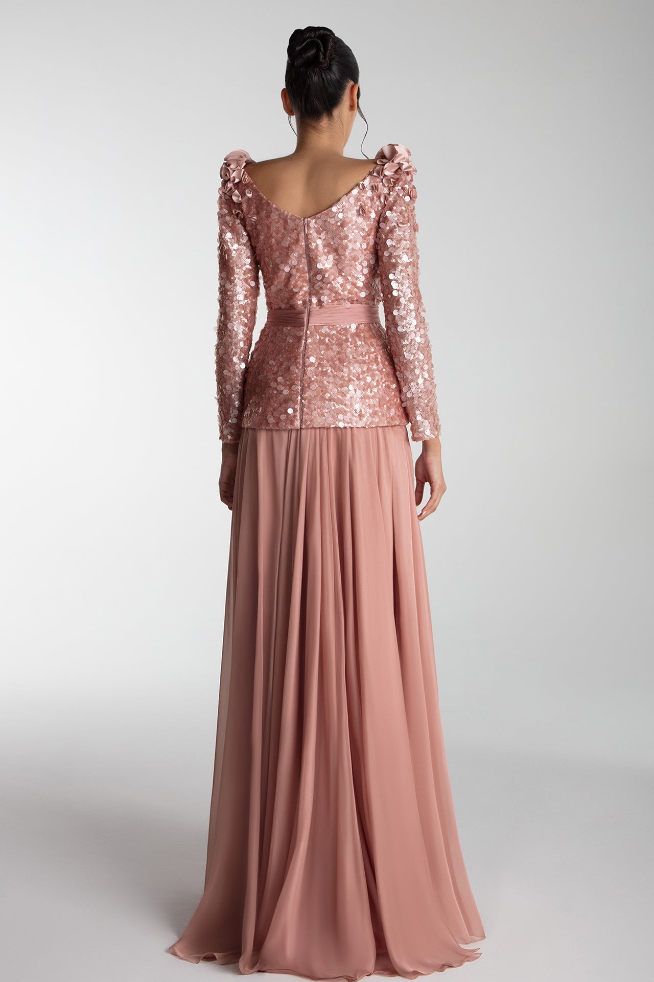 Fitted Sequin Top With Chiffon Skirt