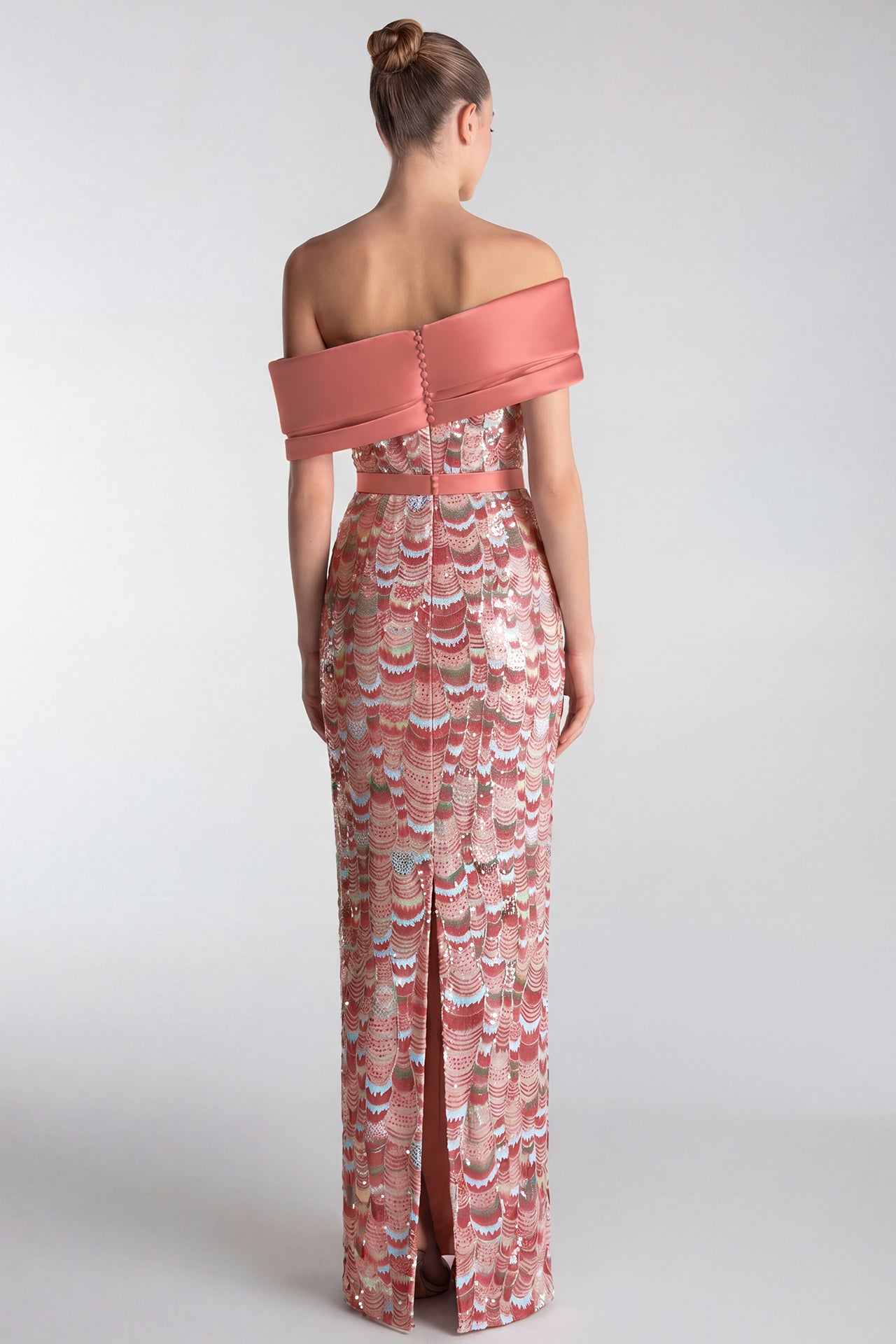 Off-Shoulder Embroidered Column Gown