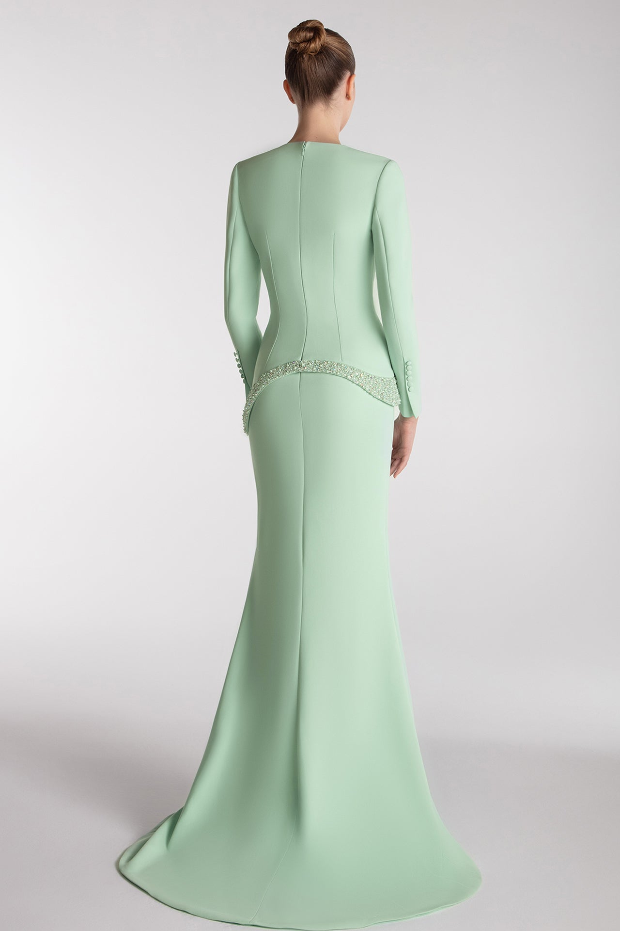 Sculpted Crepe Gown With Beaded Accents