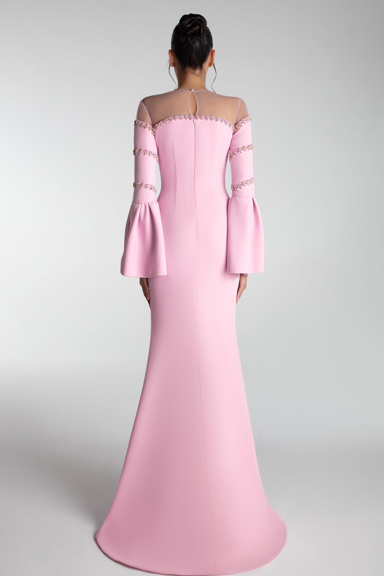 Off-Shoulder Sheer-Panel Gown