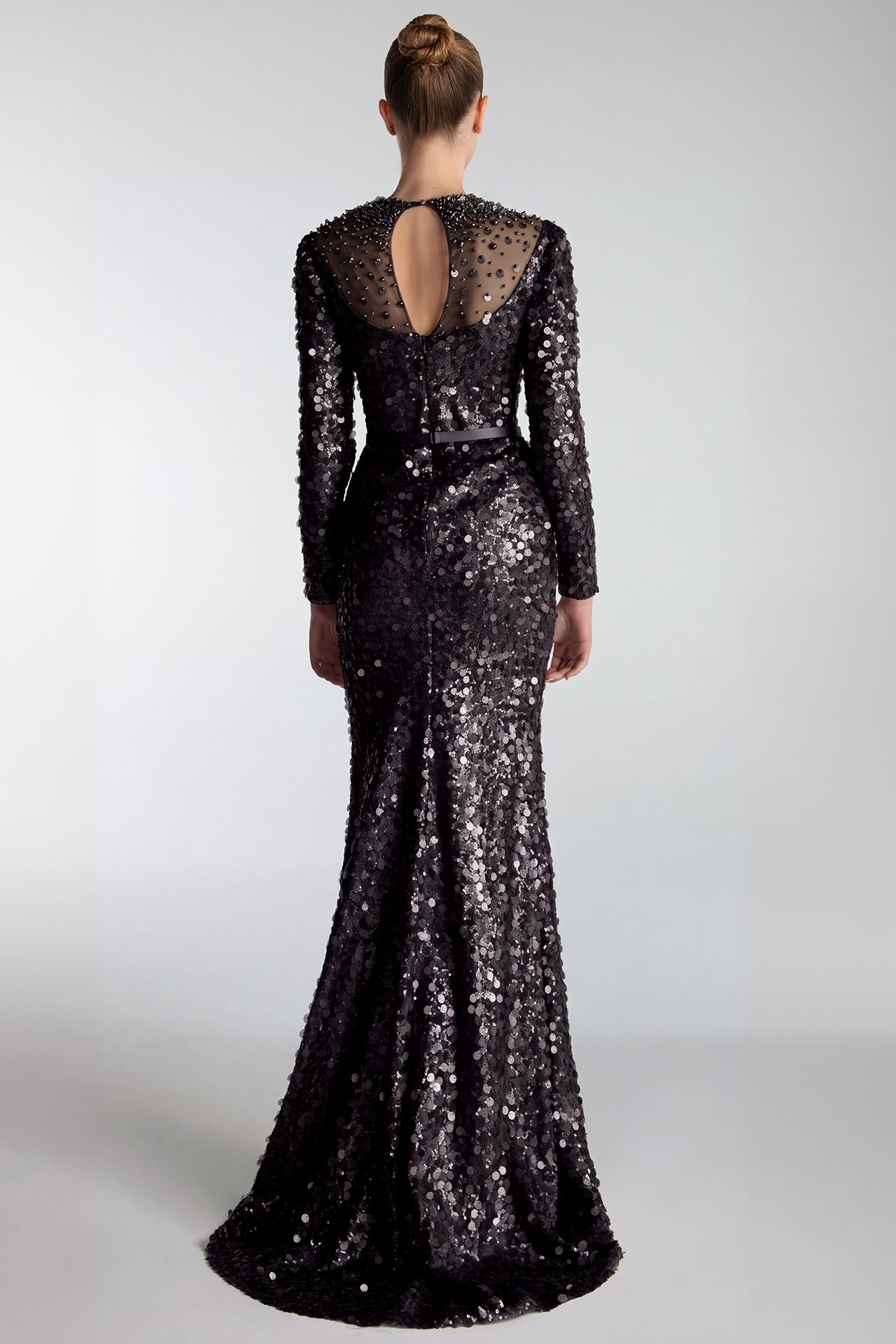 Embroidered Sequins Column Gown