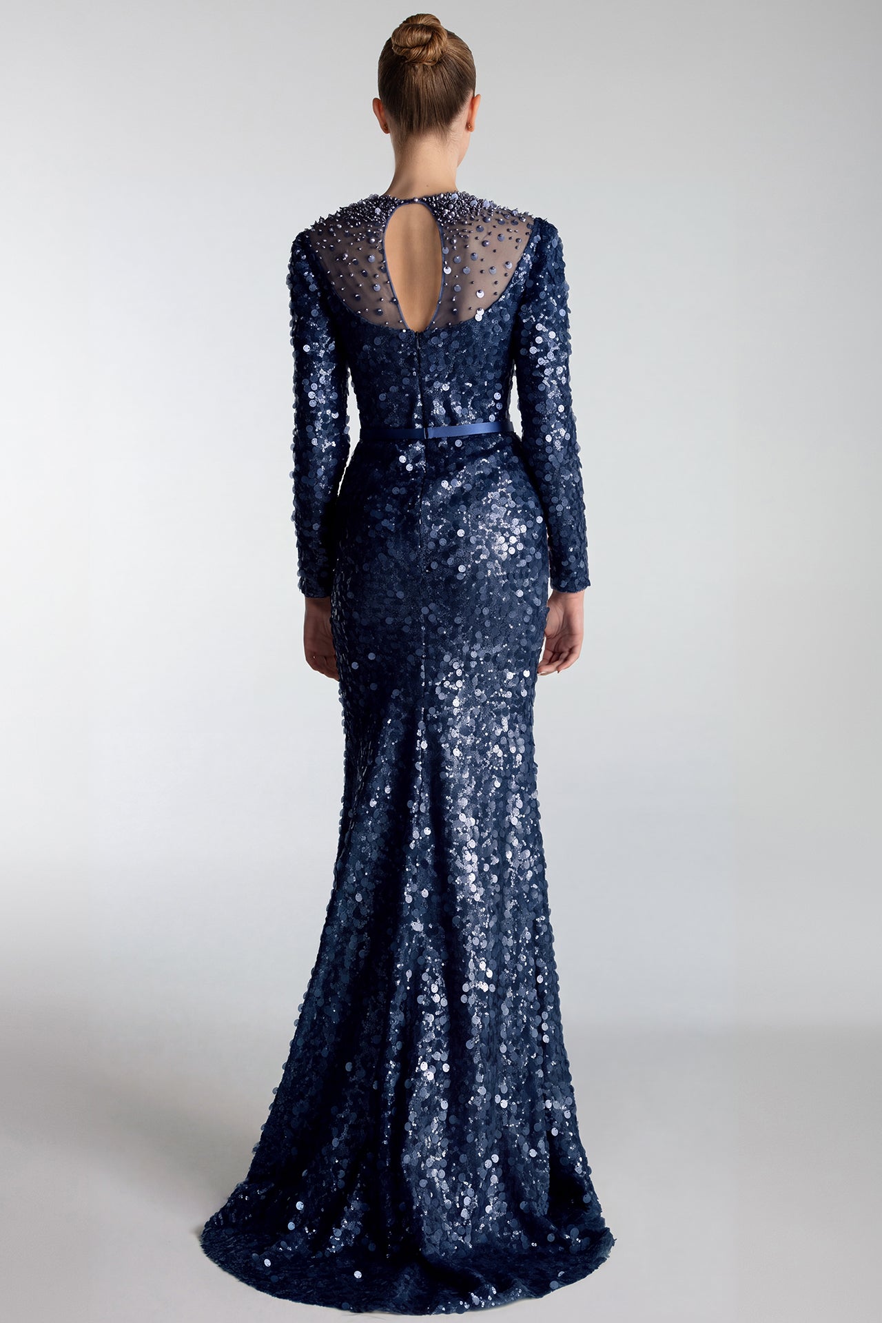 Embroidered Sequins Column Gown