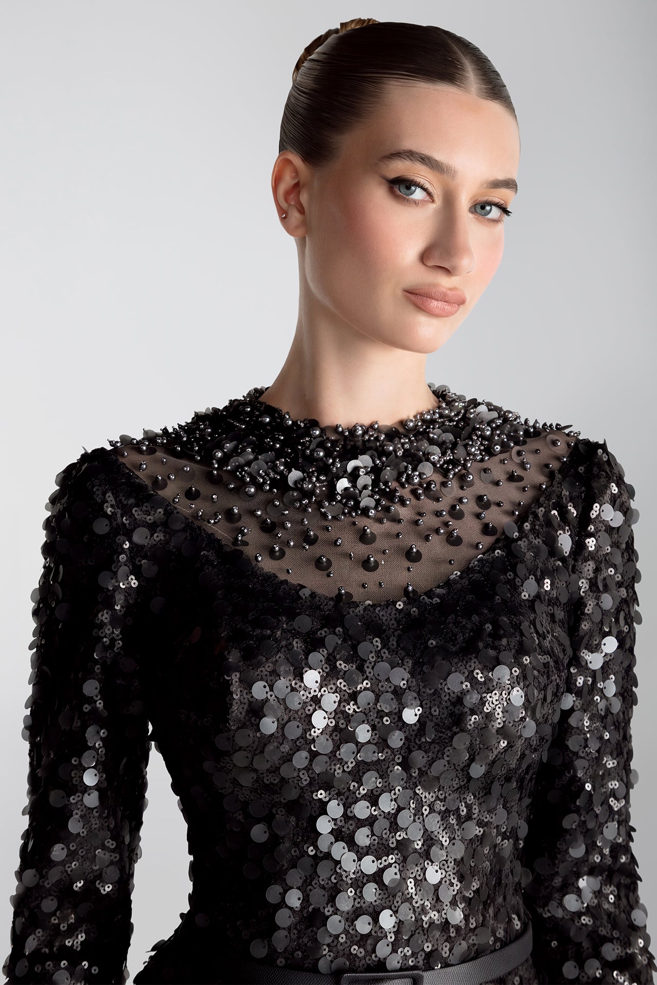 Embroidered Sequins Column Gown