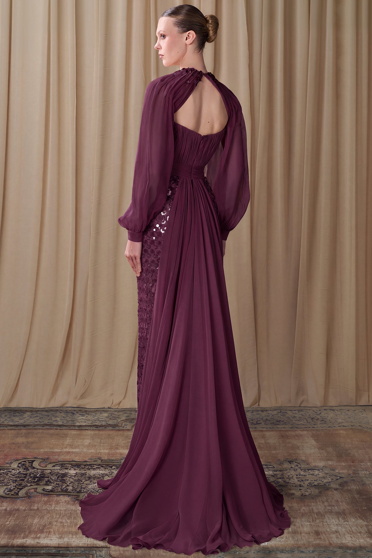 Pleated Chiffon Top with Sequined Skirt