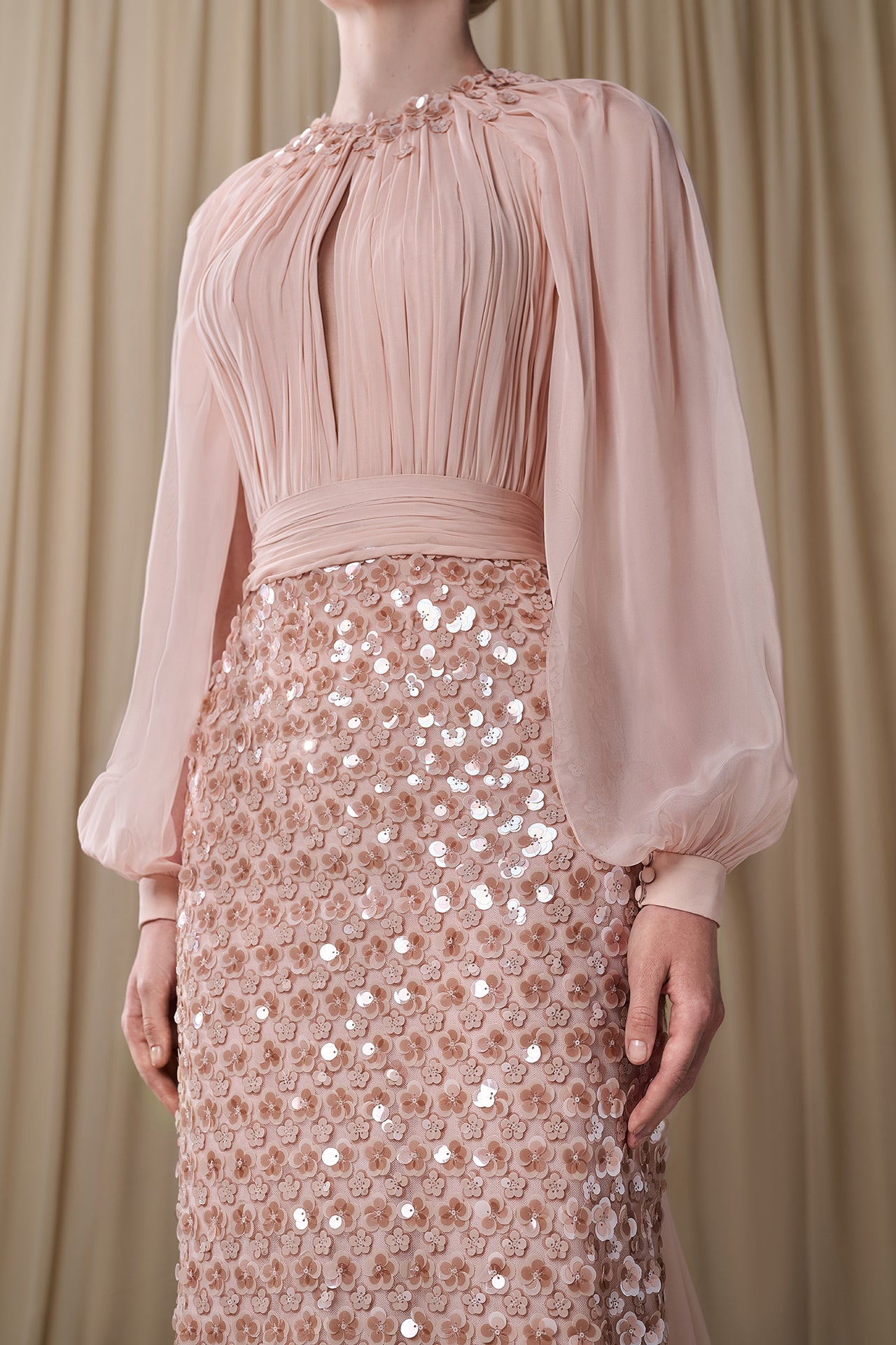 Pleated Chiffon Top with Sequined Skirt