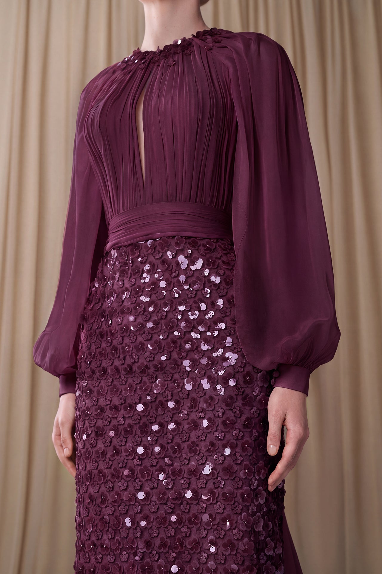 Pleated Chiffon Top with Sequined Skirt