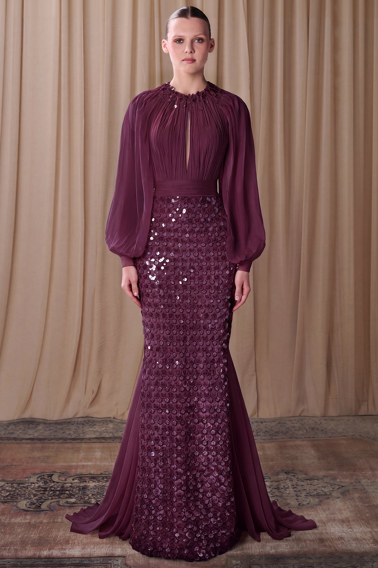 Pleated Chiffon Top with Sequined Skirt