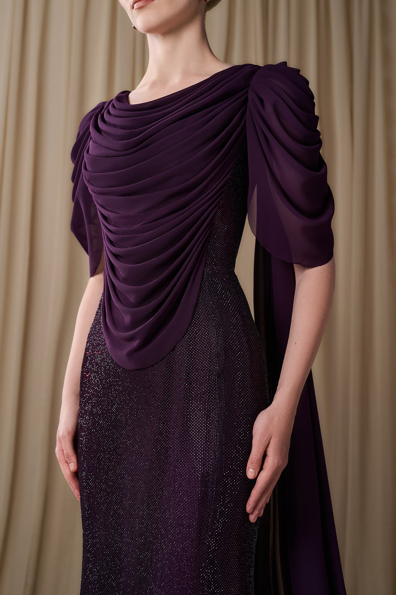 Draped Chiffon Bodice with Embellished Column Skirt